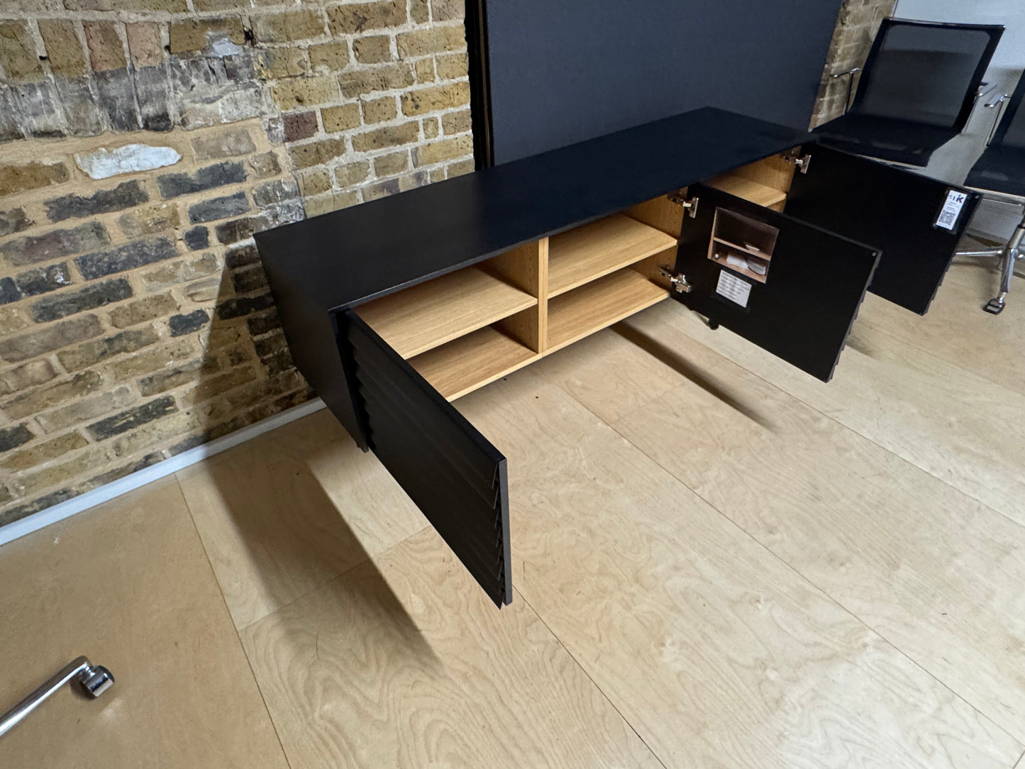 Black Office Storage Credenza, Three door unit H 69.5CM X W 177CM X D 47CM