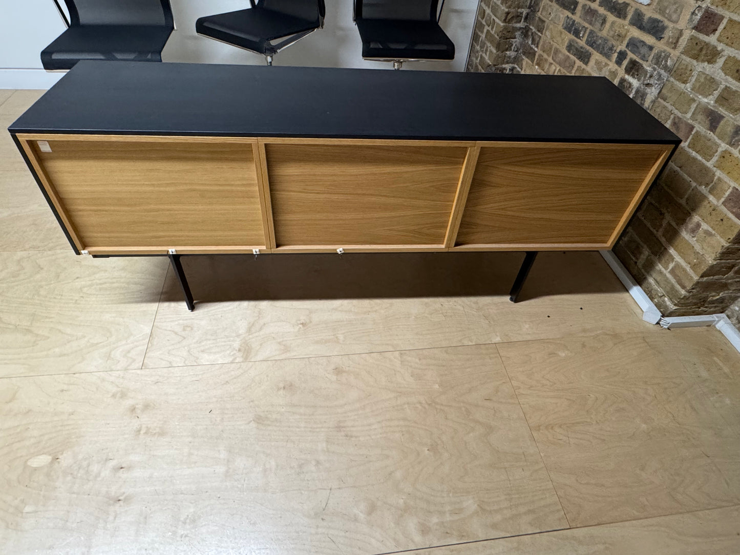 Black Office Storage Credenza, Three door unit H 69.5CM X W 177CM X D 47CM