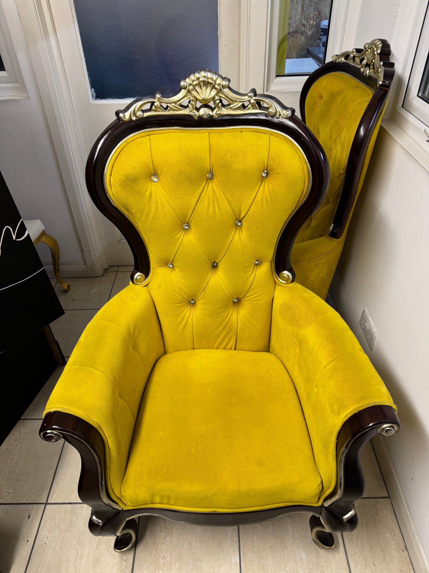 Victorian antique style yellow arm chairs