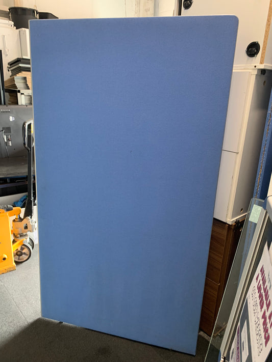 Used  acoustic office screen divider large free-standing upholstered in a textured blue fabric