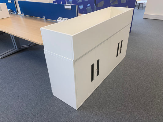 Used  Cupboard  White End of Desk cabinet with Planters 4 door