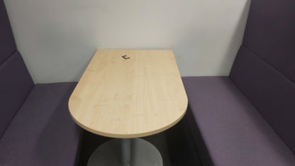 Cubicle Booth Seating in purple with breakout meeting table W:120cm D:67cm H:134cm