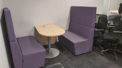 Cubicle Booth Seating in purple with breakout meeting table W:120cm D:67cm H:134cm
