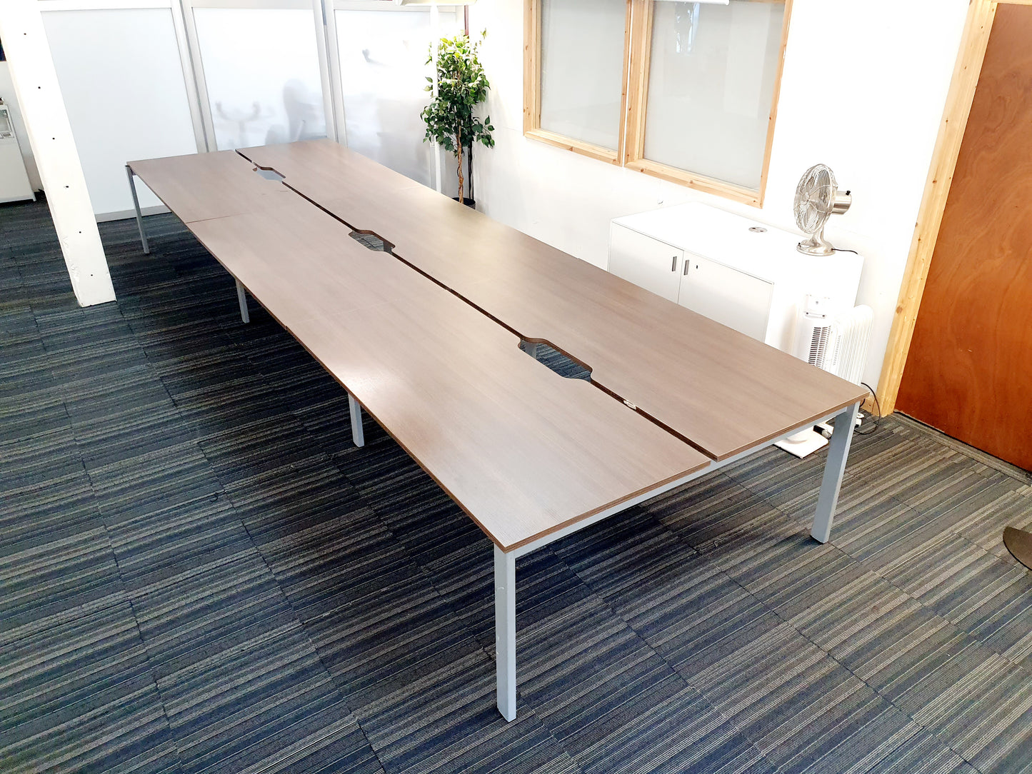 Used Extra large 6 Seater Office Bench,  Dark Walnut Wood Finish, 540cm x 160cm