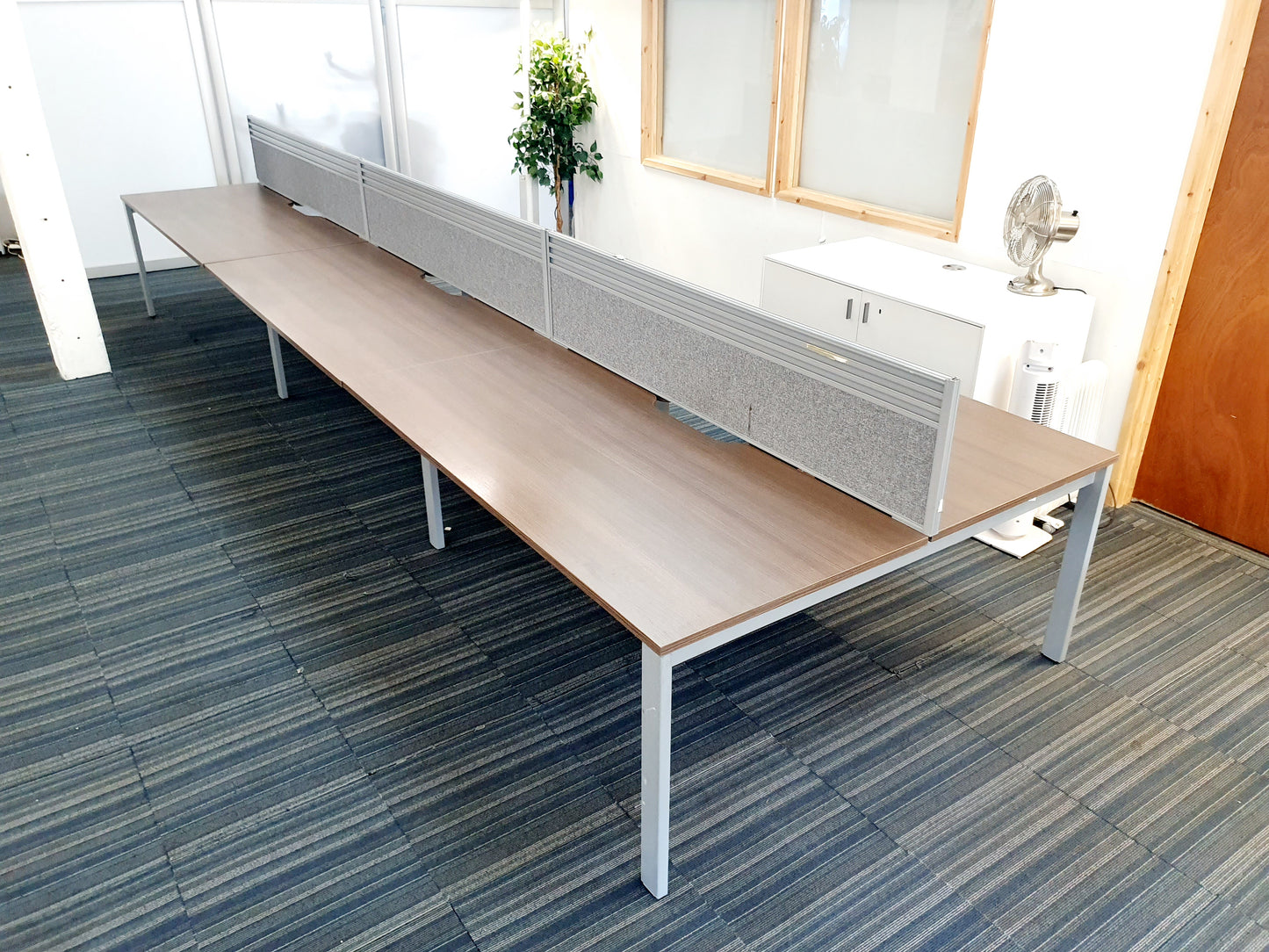 Used Extra large 6 Seater Office Bench,  Dark Walnut Wood Finish, 540cm x 160cm