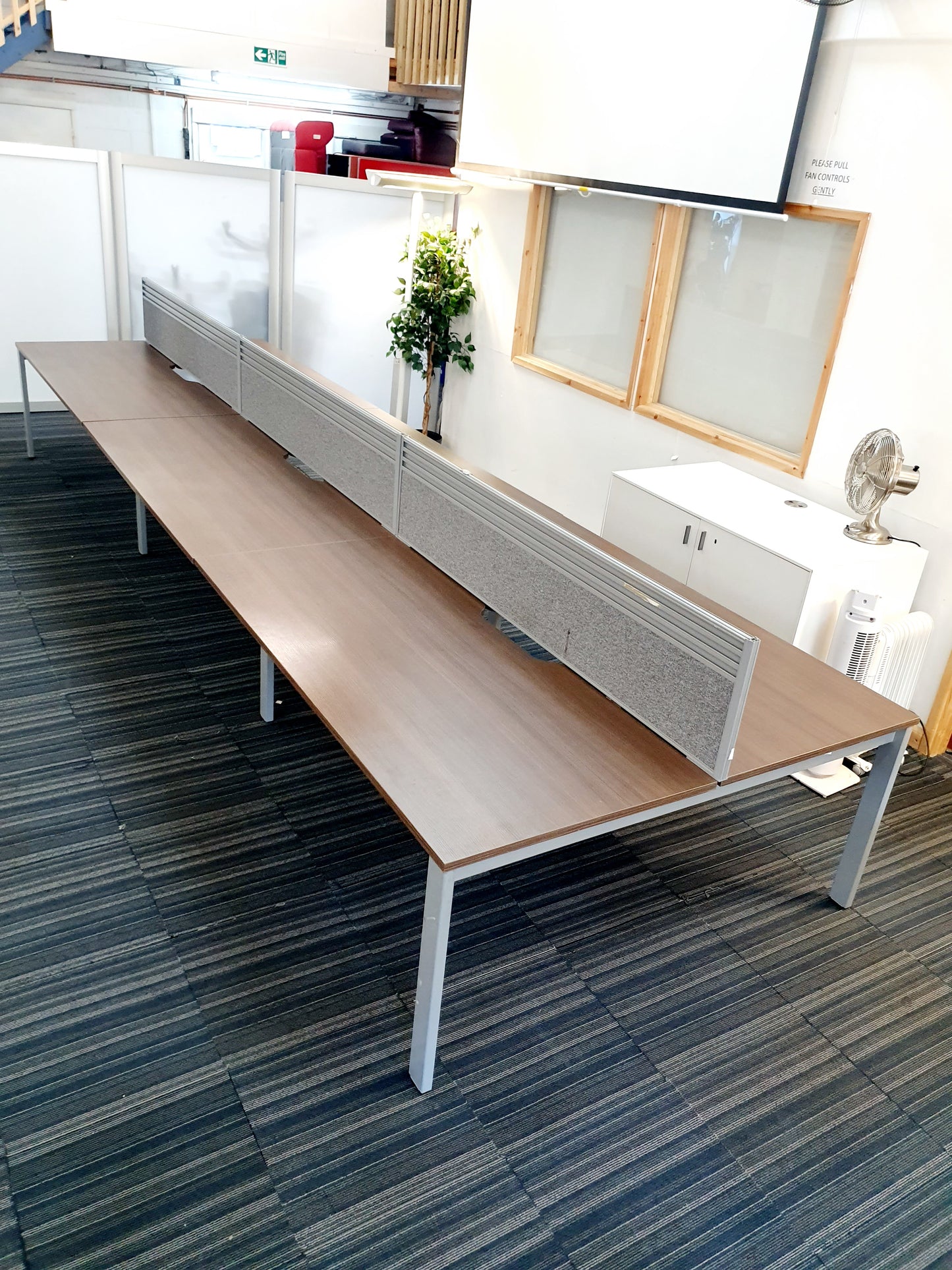 Used Extra large 6 Seater Office Bench,  Dark Walnut Wood Finish, 540cm x 160cm