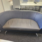Twin matching set of Orangebox Cwtch navy blue and contrast grey leather sofas (160cm x 80cm)