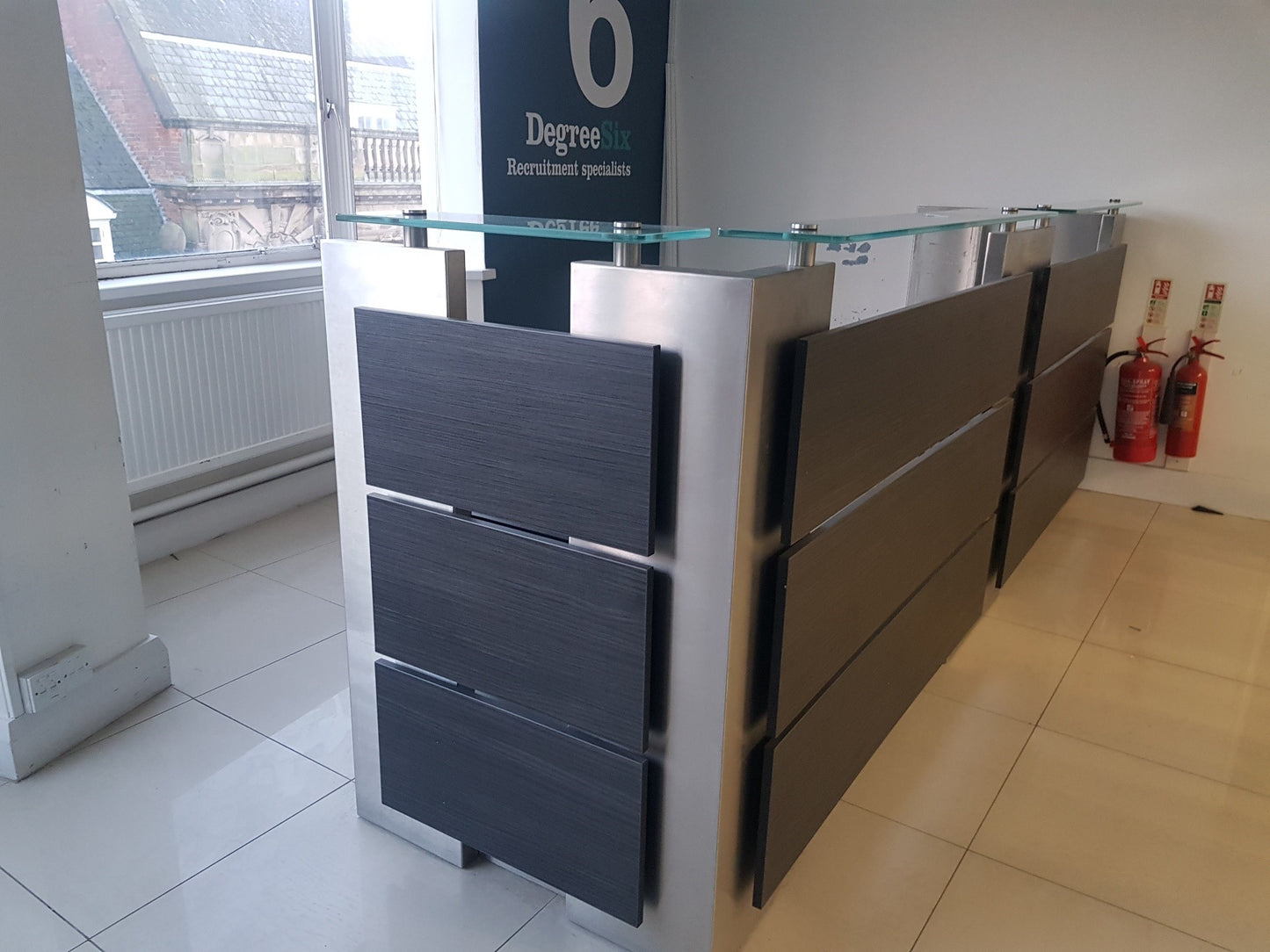 Silver and black modern reception desk