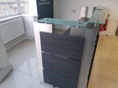 Used Second Hand  Reception Desk Glass Top Modular Rectangular 2 Person desk 350cm w x 88cm d