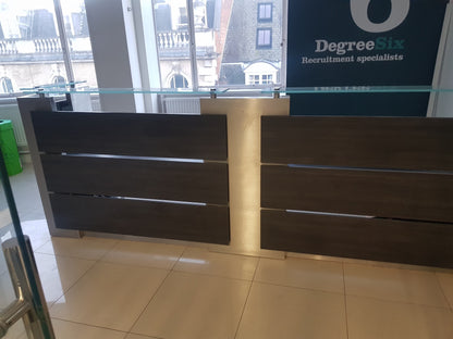 Used Second Hand  Reception Desk Glass Top Modular Rectangular 2 Person desk 350cm w x 88cm d