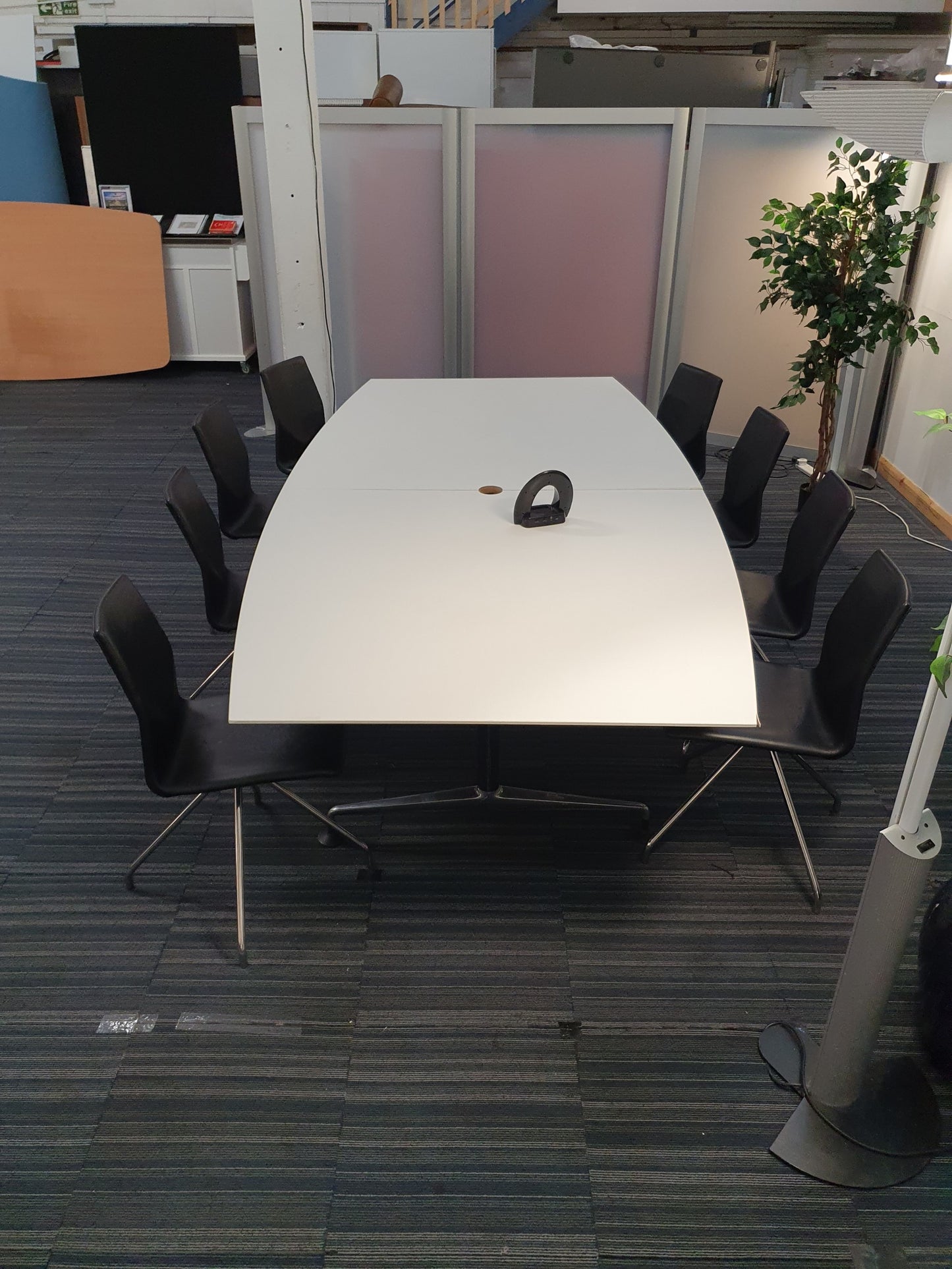 8 seater white boardroom table, 8  meeting chairs