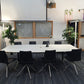 Large Boardroom table in white, with eight leather meeting chairs