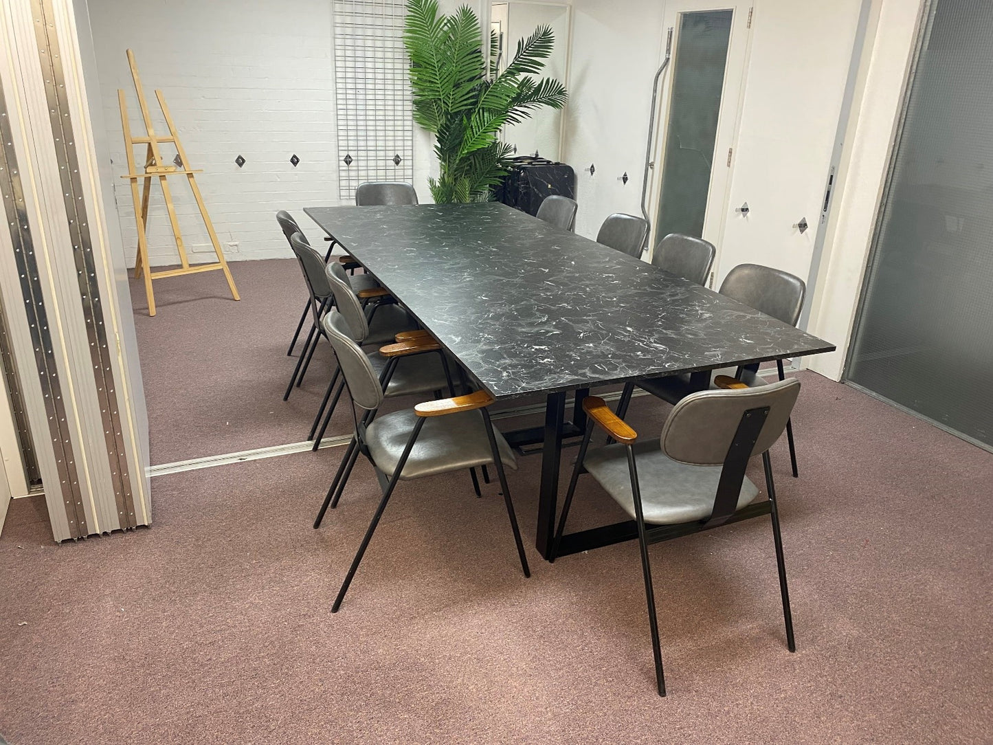 Black marble look office boardroom meeting room conference and training room extra large table