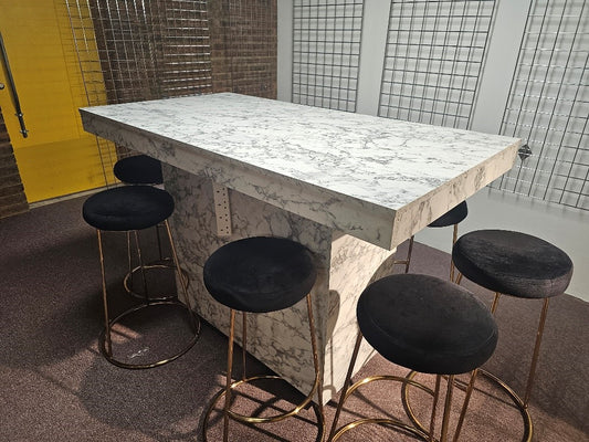 Marble-look High Breakfast Bar Kitchen Island (H=105cm D=85cm (table top depth 10cm) W=160cm)