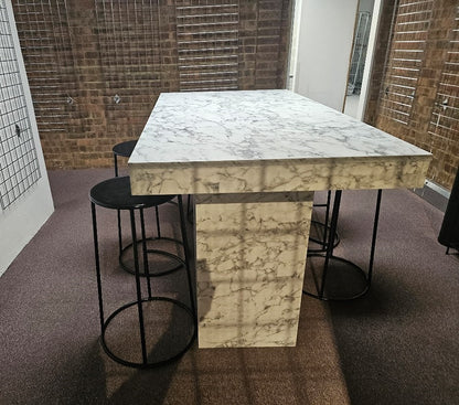 Marble-look High Breakfast Bar Kitchen Island (H=105cm D=85cm (table top depth 10cm) W=160cm)