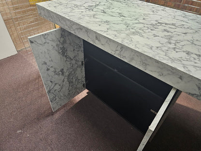 Marble-look High Breakfast Bar Kitchen Island (H=105cm D=85cm (table top depth 10cm) W=160cm)