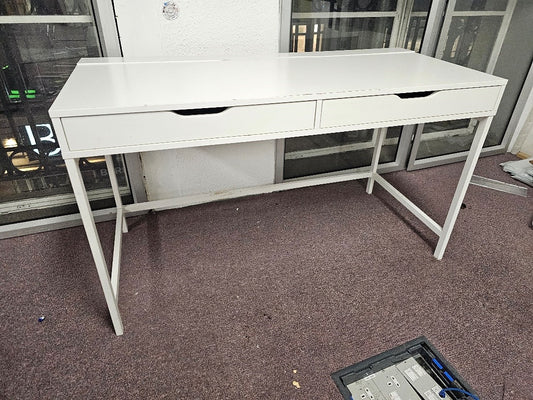 White IKEA Alex Office Desk in front of large window