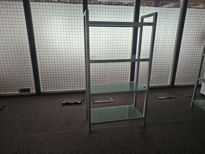 Used Glass Office Bookshelves (Four shelves H=143cm D= 34cm W=76cm) (Three shelves: H=103cm D= 34cm W=76cm)
