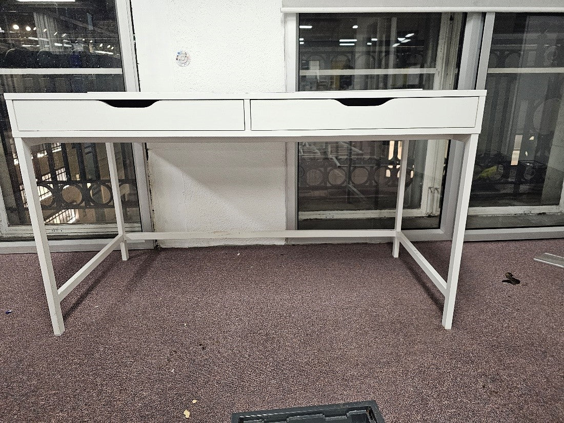 White IKEA Alex Office table in front of large window