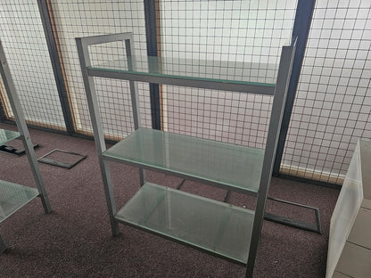 Used Glass Office Bookshelves (Four shelves H=143cm D= 34cm W=76cm) (Three shelves: H=103cm D= 34cm W=76cm)
