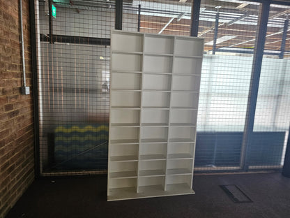 Pigeon hole media unit in white 3x9 | CDs, DVDs, Bookcase storage unit height-adjustable, removable shelves H:180cm W:102cm D: 15cm, 23cm