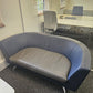 Twin matching set of Orangebox Cwtch navy blue and contrast grey leather sofas (160cm x 80cm)