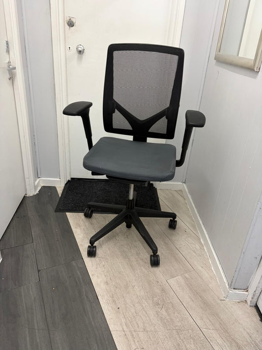 Used Allsteel Black and Dark Grey Mesh Back Fabric Office Chair