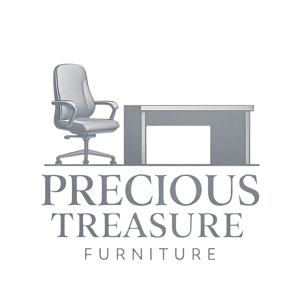 Logo of Precious Treasure Furniture with a chair and desk on a white background