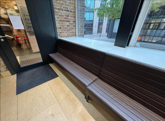 Office Reception Seating, Chocolate brown Marelli strip settee