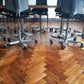 Black and brown conference room table and chairs