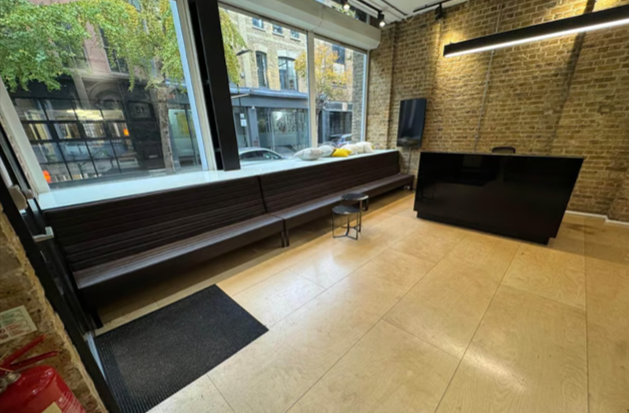 Office Reception Seating, Chocolate brown Marelli strip settee