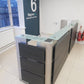 Used Second Hand  Reception Desk Glass Top Modular Rectangular 2 Person desk 350cm w x 88cm d
