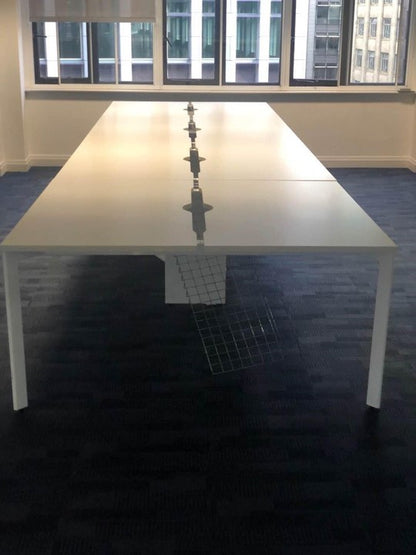 White 8 seater office bench pod workstation hotdesking calling centre desks tables 560cm x 160cm