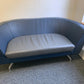 Twin matching set of Orangebox Cwtch navy blue and contrast grey leather sofas (160cm x 80cm)