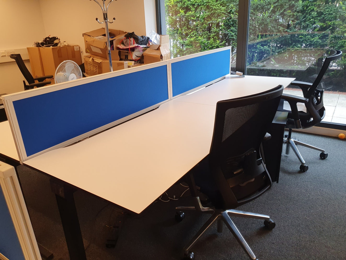 Techo Side by side 2 Pod Office Workstation Desks - 280cm x 80cm - White tabletops