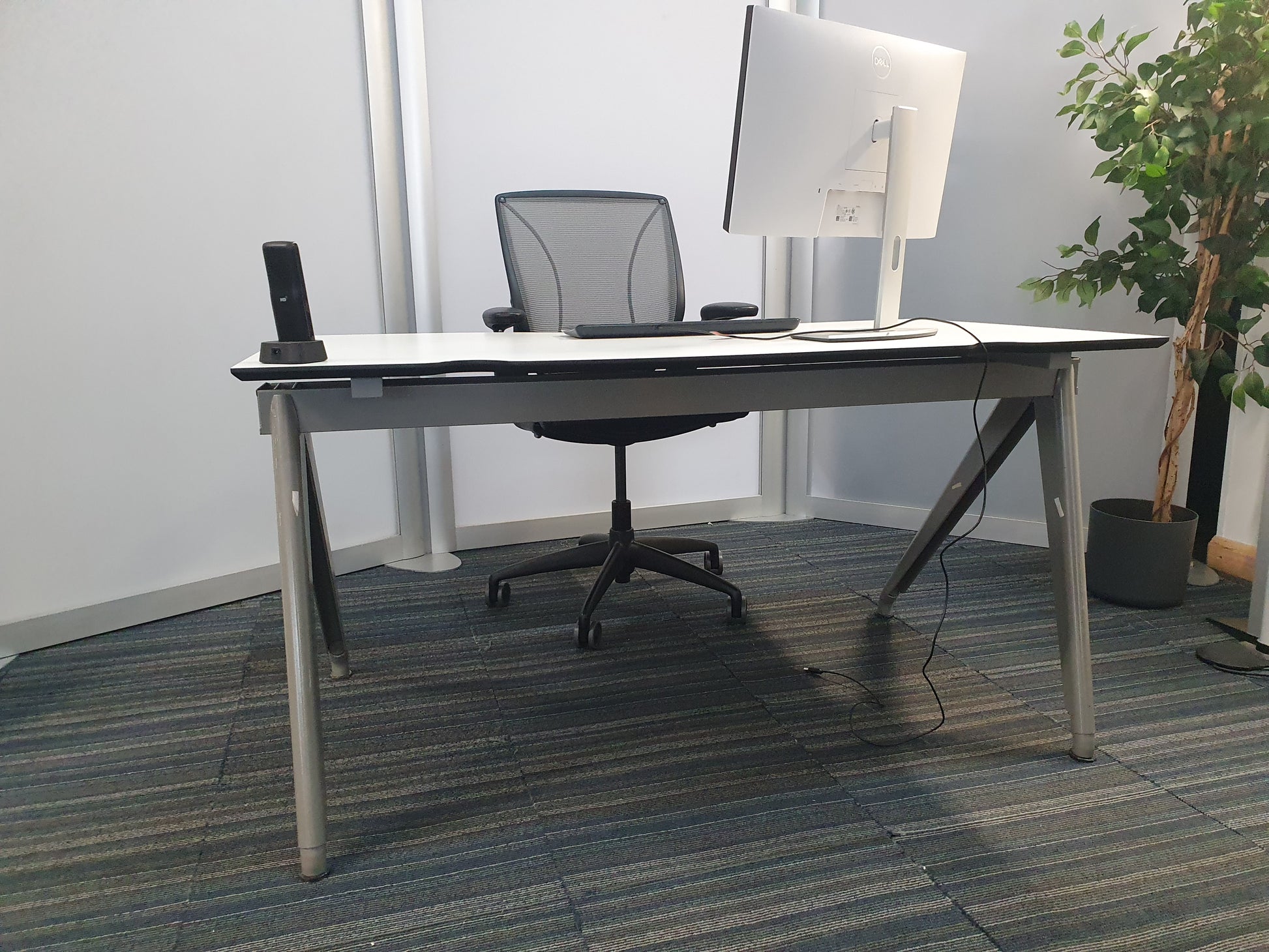 White Techo Desk with dell monitor and black task chair