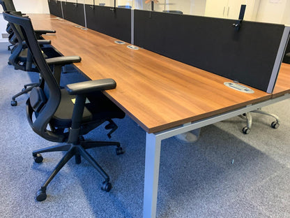 Pre-Owned 8 Pod Office bench desk Walnut 160cm x 80cm