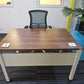 Walnut finish study desk with contrasting white legs and modesty panel 120cm x 80cm