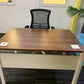 Walnut finish study desk with contrasting white legs and modesty panel 120cm x 80cm
