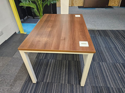 Walnut finish study desk with contrasting white legs and modesty panel 120cm x 80cm