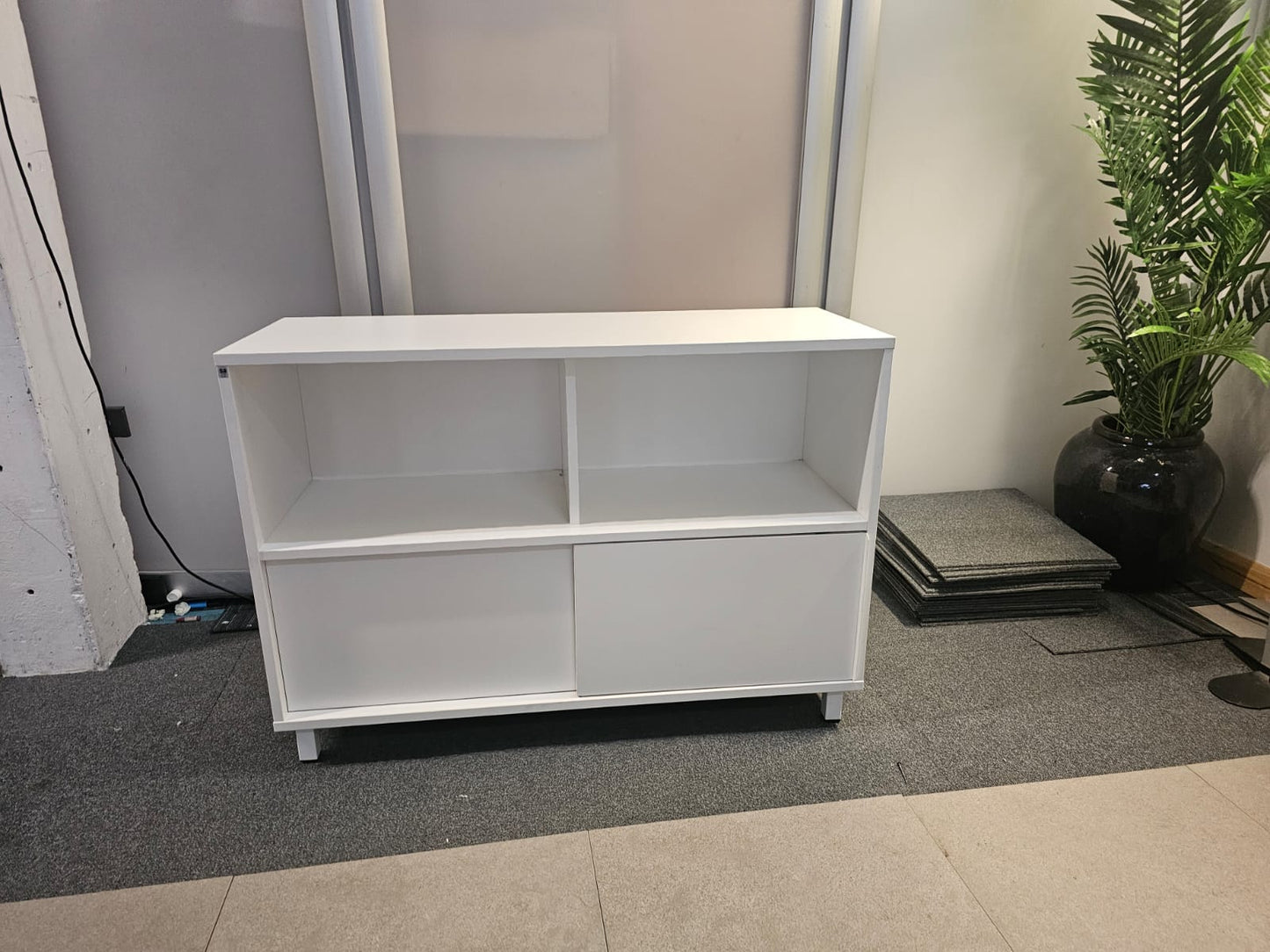 Sliding Door Sideboard Cupboard White Office Credenza