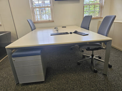 United 3 Person Office Bench Desk - 240cm x 160cm - Call Center Hot Desking in White