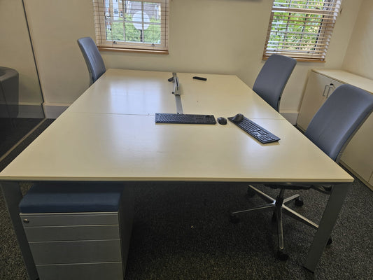 United 3 Person Office Bench Desk - 240cm x 160cm - Call Center Hot Desking in White