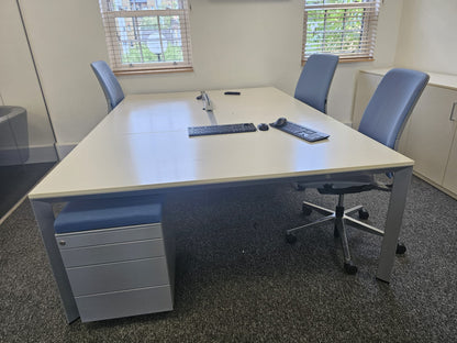 United 3 Person Office Bench Desk - 240cm x 160cm - Call Center Hot Desking in White