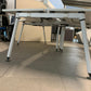 Three person office bench desk in white, 3 seater arc table