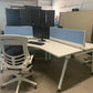 Three person office bench desk in white, 3 seater arc table