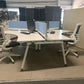Three person office bench desk in white, 3 seater arc table
