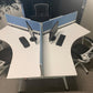 Three person office bench desk in white, 3 seater arc table