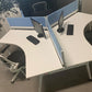 Three person office bench desk in white, 3 seater arc table