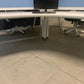 Three person office bench desk in white, 3 seater arc table